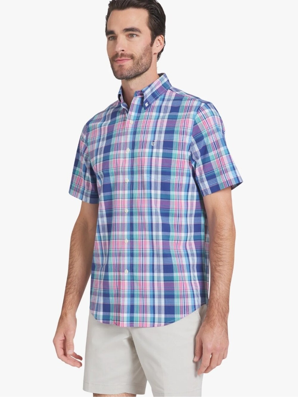 Chaps Men's Short Sleeve Easy Care Stretch Poplin Shirt